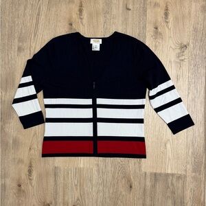 Talbots Petites Navy and White Cardigan Sweater